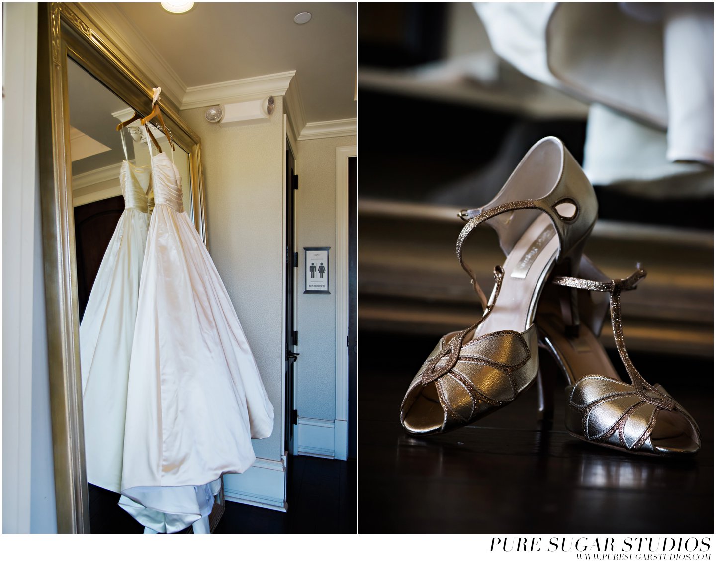 Nocatee Crosswater Hall Wedding Dress from White Magnolia gold shoes from BHLDN