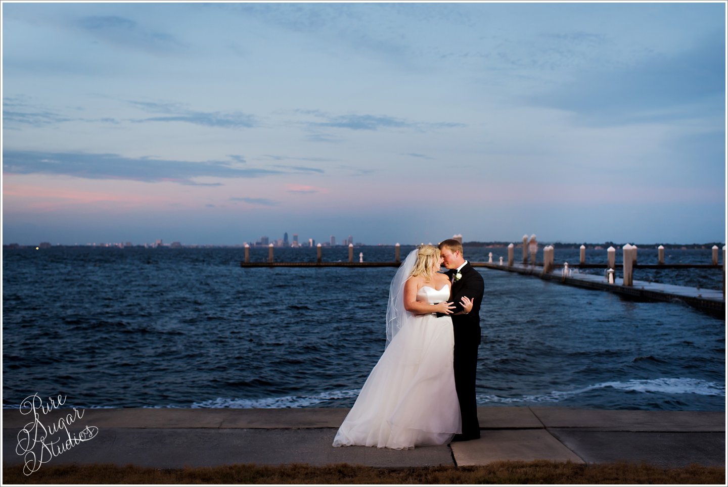 Bride and Groom at Timuquana Country Club Wedding by the St. johns river at sunset