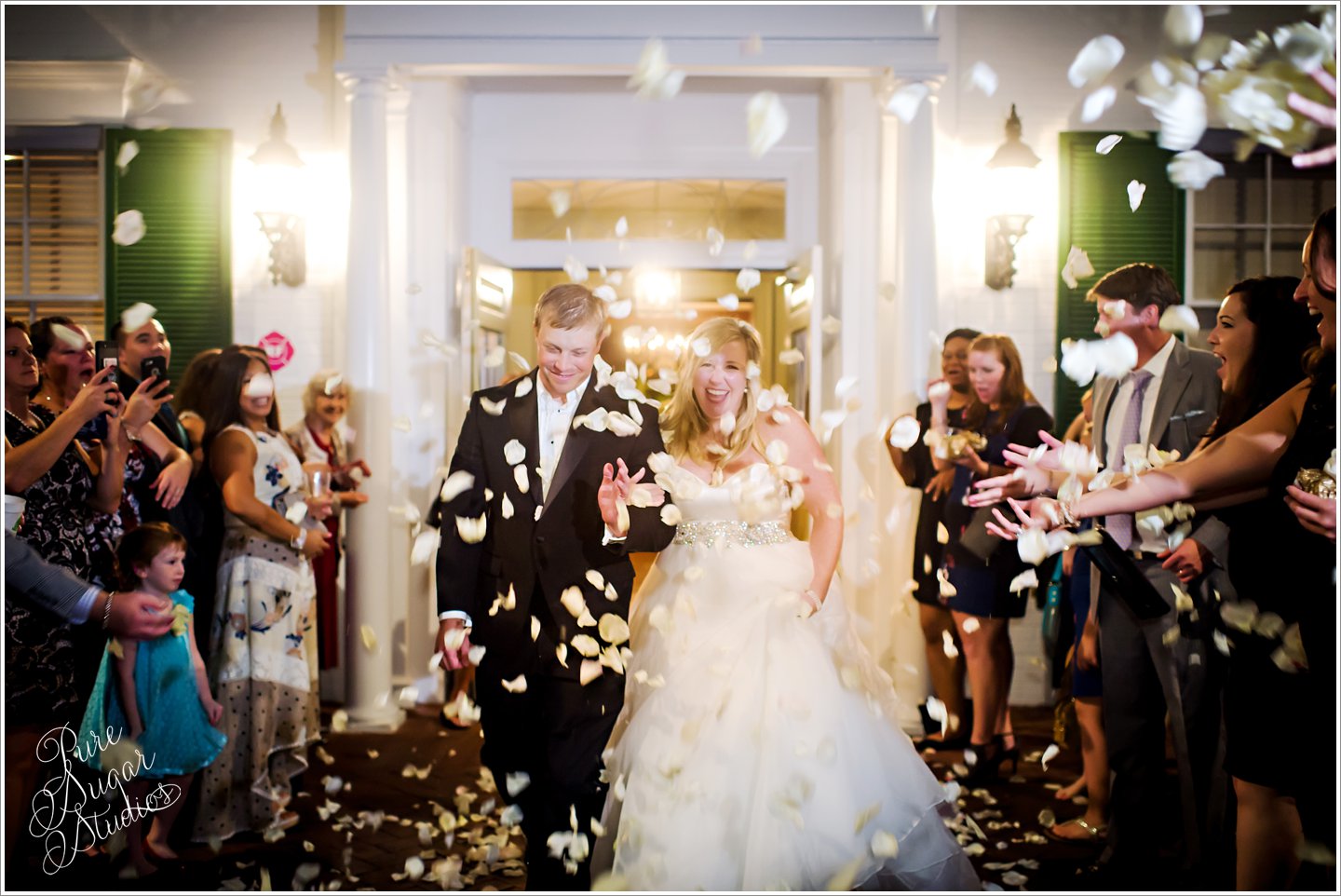 Bride and Grooms flower petal exit at Timuquana Country Club Wedding