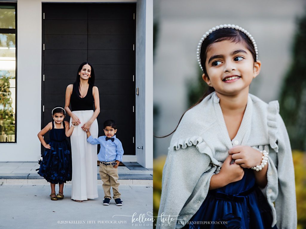 Family photos in front of their door