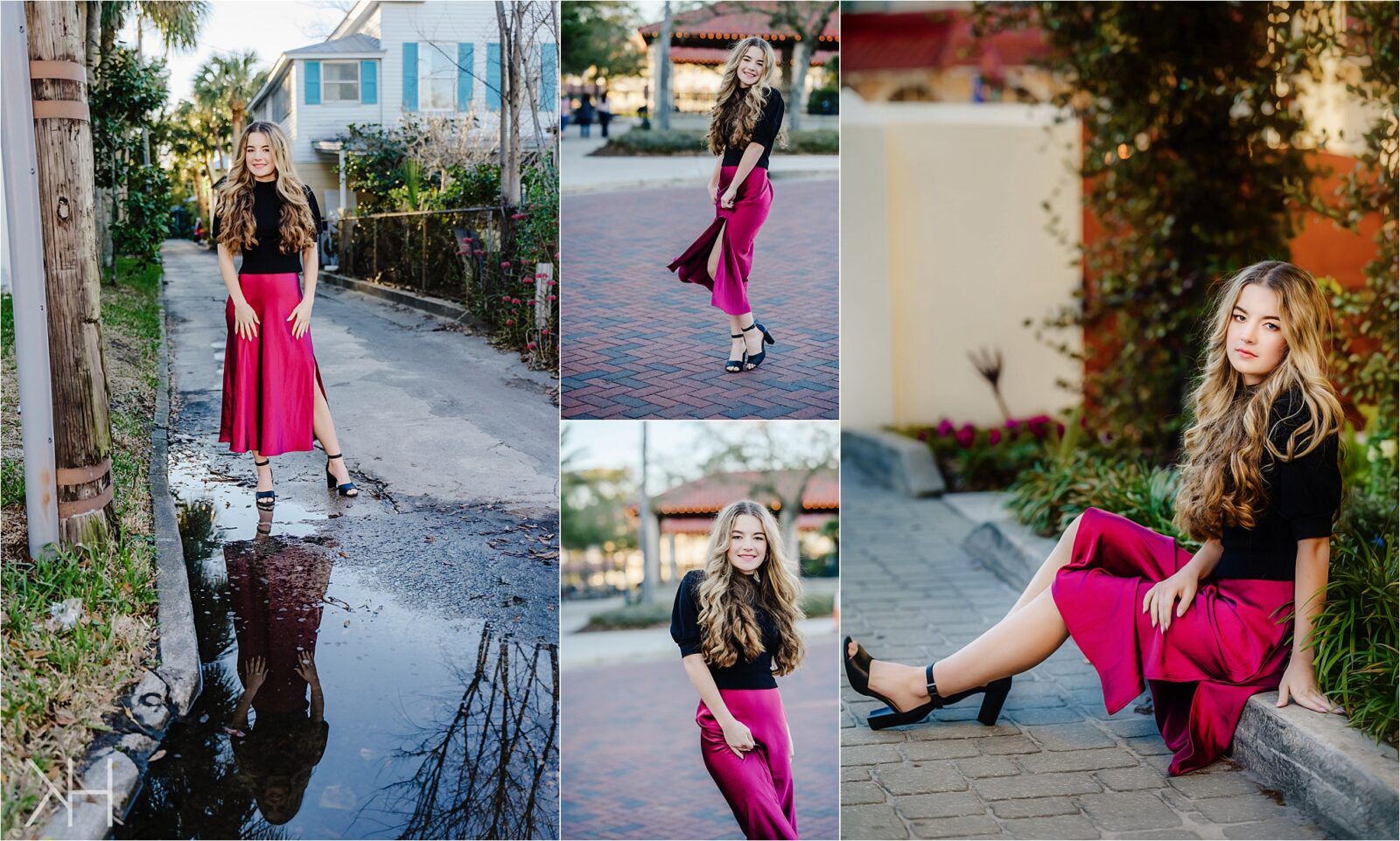 Girls senior session in St. Augustine Florida in a red skirt