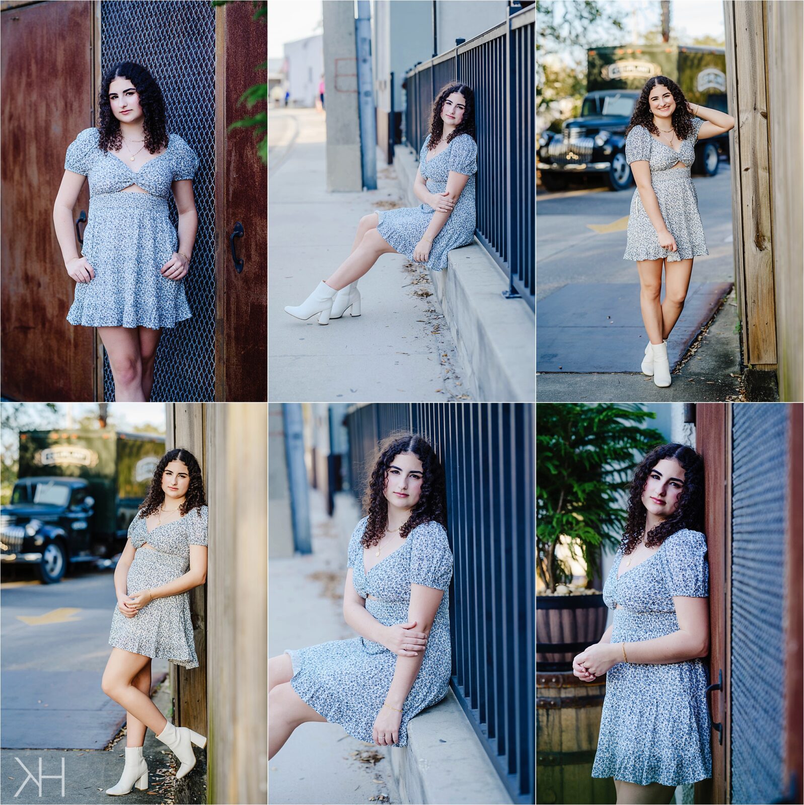 Blue dress senior pictures in downtown St. Augustine