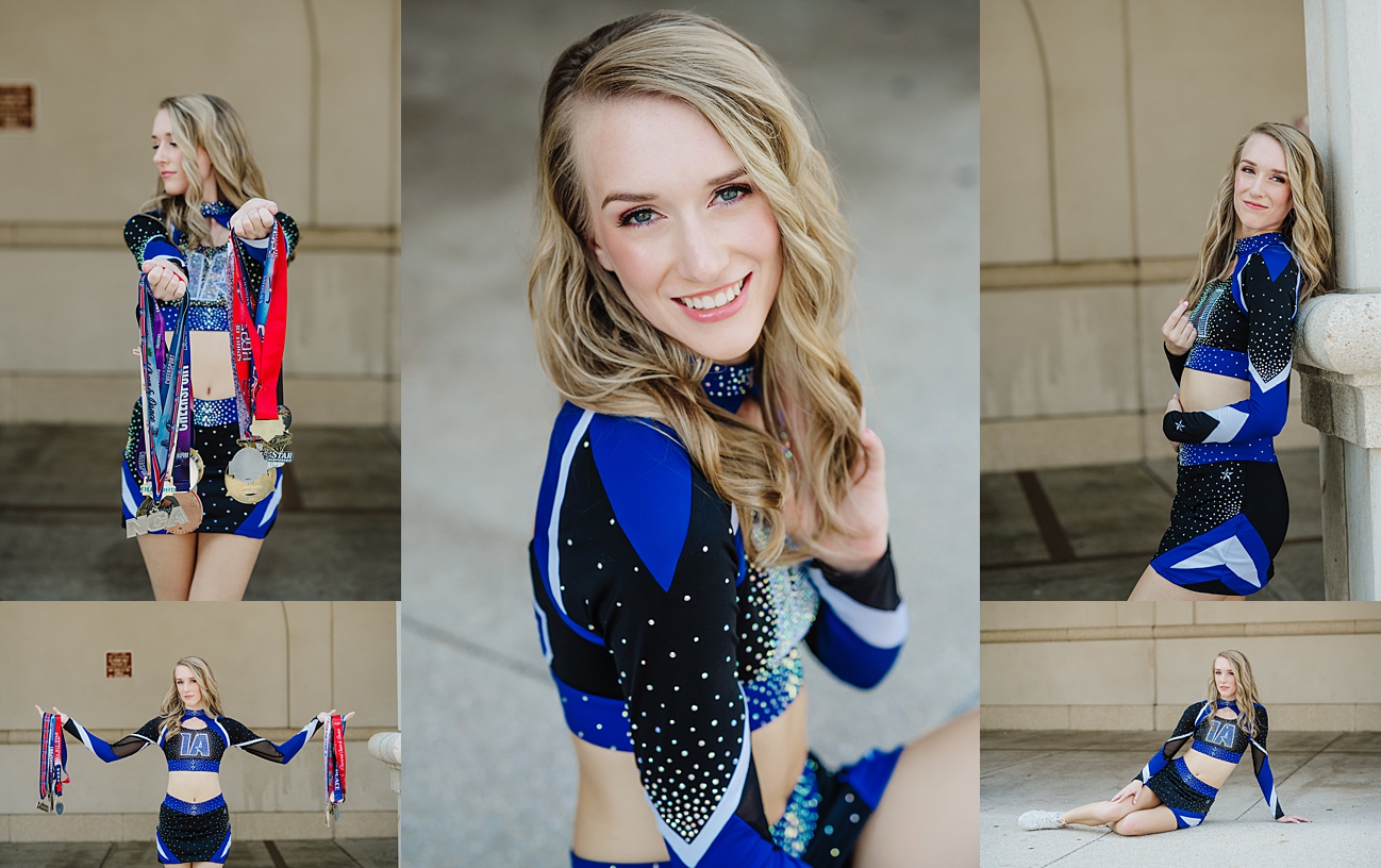 High school senior cheerleader during fall photo session in St. Augustine