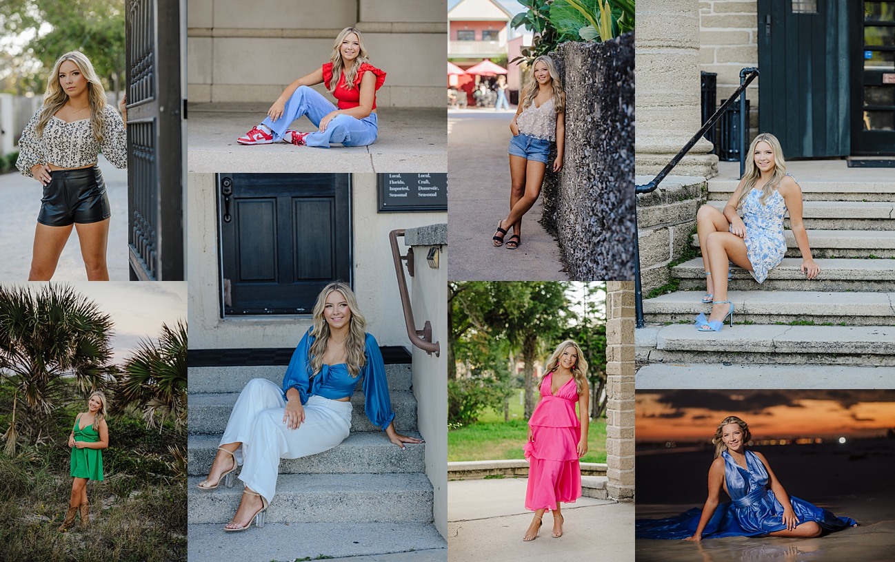varied outfits for what to wear in senior photos in Florida